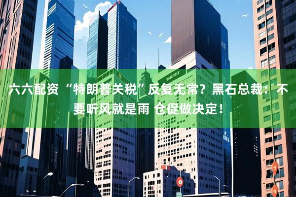 六六配资 “特朗普关税”反复无常？黑石总裁：不要听风就是雨 仓促做决定！